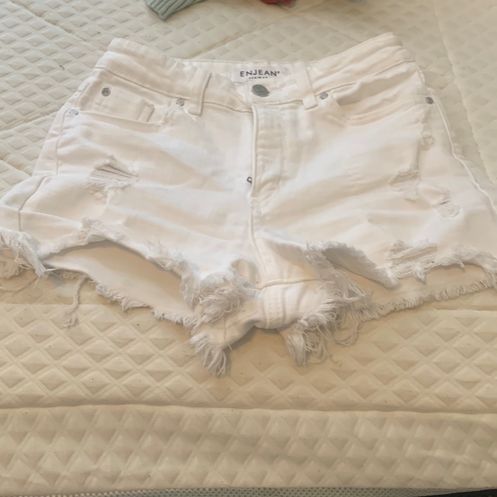 White high waisted denim shorts